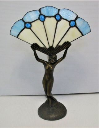 Vintage Art Deco/frankart/nuart Style,  Nude Figure W/wings Blue Glass Fan Lamp