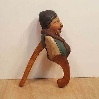 Antique Carved Wood Nutcracker Handpainted Man W/ Stocking Cap Neck Scarf