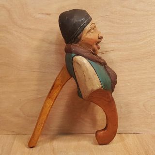 ANTIQUE Carved WOOD NUTCRACKER Handpainted Man w/ Stocking Cap Neck Scarf 2