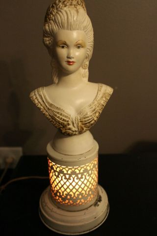 Vtg Victorian Woman Bust Lamp Lady Table Metal Night Light In Base French Lamp