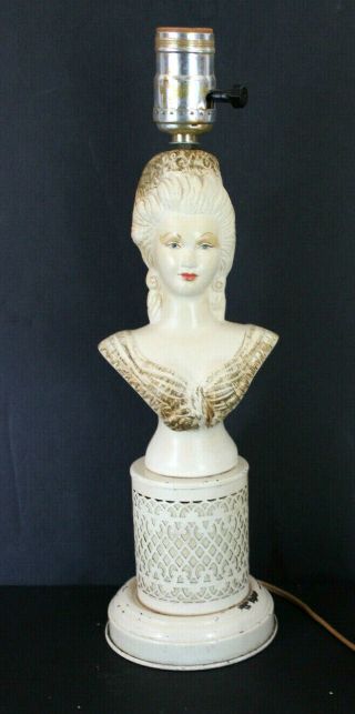 Vtg Victorian Woman Bust Lamp Lady Table Metal night light in Base French Lamp 2