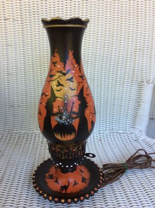 Vintage Halloween Witches Lamp Hand Painted Cozeyhome Peggy G