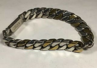 Vintage Sterling Silver And Brass Link Bracelet Signed Laton.  Mexico.  79 Grams