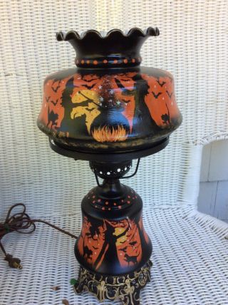 Vintage Halloween Witches 3 - Way Hurricane Lamp Hand Painted Cozeyhome Peggy G