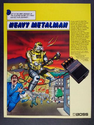 1984 Boss Hm - 2 Heavy Metal Guitar Pedal Metalman Art Vintage Print Ad