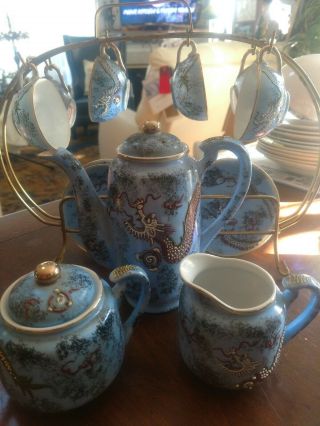Vintage Japanese Hand Painted China Tea Set With Stand Gourgeous Rare