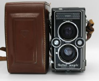 Rare Vintage Rollei Magic I Med.  Format Tlr Camera W/ Leather Case