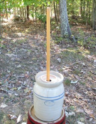 Antique/Vintage Marshall Pottery 2 Gallon BUTTER CHURN w/ Dasher & Lid 3