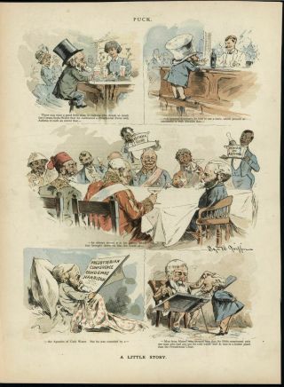 Benjamin Harrison Political Cartoon Asthma Humor C.  1896 Color Lithograph Print