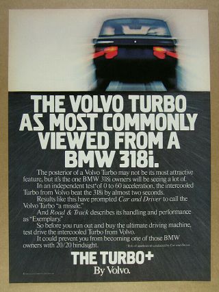 1984 Volvo Turbo Sedan Compared To Bmw 318i Vintage Print Ad