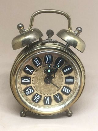 Vintage 3 " Trenkle Germany Alarm Clock Wind Up Filigree Sides Time And Alarm Work