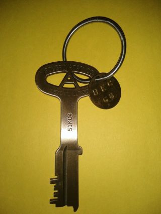 One Vintage Brass Folger Adam Co.  Lemont Illinois Prison Jail Key W/ Ring & Tag