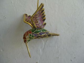 Fine Old Chinese Cloisonne Enamel Brass Hummingbird Bird Hanging Figurine Statue