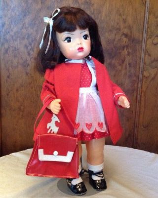 Darling 16 " Vintage Terri Lee Doll In Her Tagged Red Coat With Purse
