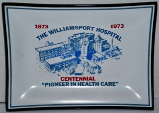 Vintage Glass Advertising Tray Dish 1973 Williamsport Hospital Centennial Pa