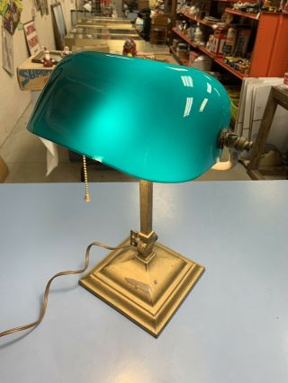 Vintage Emeralite Bankers Desk Lamp W/ Green Shade
