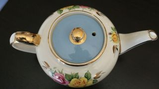 VERY RARE Sadler Blue Rose Floral Gold Pink Yellow Teapot England 3