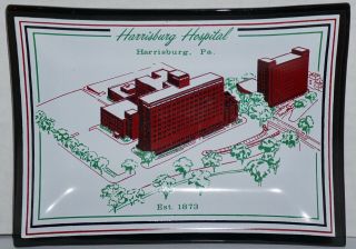 Vintage Glass Advertising Tray Dish Harrisburg Hospital Pa Set 1873 Vguc