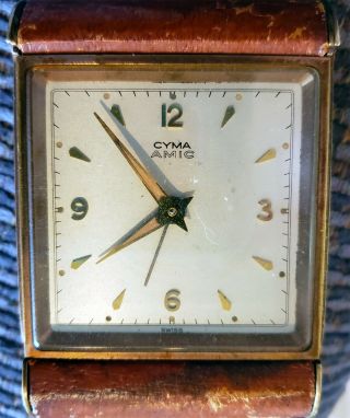 Vintage Cyma Amic Swiss Made Desk Alarm Clock 10 Ten Jewels Model Depose
