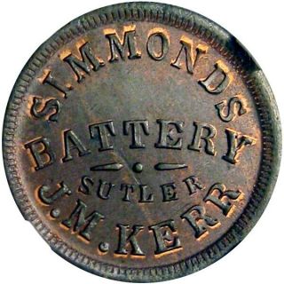 1st Kentucky Simmonds Battery Civil War Sutler Token J M Kerr R7 Ngc Ms65