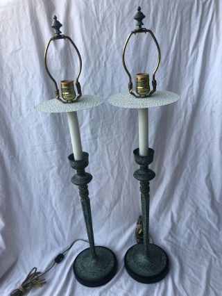 Pair Frederick Cooper Chicago Bronze Patina Table Lamps Candlestick Style