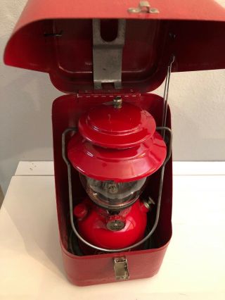Vintage 1964 Red Coleman 200a Lantern W/ Coleman Red Metal Storage Case