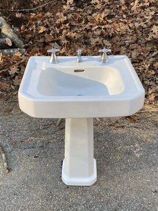 Vintage Kohler Pedestal Porcelain Cast Iron Sink & Faucet C1930’s Usa