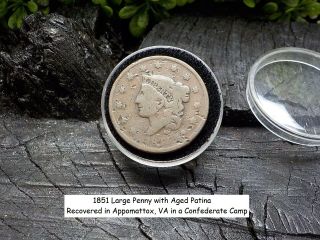 Old Rare Vintage Antique Civil War Relic 1851 Large Cent Penny Confederate Camp