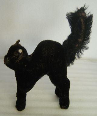Lovely Vtg 50s Steiff Mohair Black Halloween Cat With Button