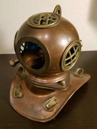 Vintage Nautical Deep Sea Diving / Scuba Helmet Display - Copper & Brass