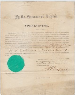 Francis H.  Pierpont - June 1865 Signed Proclamation As Governor Of Virginia
