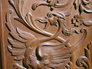 19thc Gothic Walnut Carved Panel With Winged Gargoyle Lt Facing