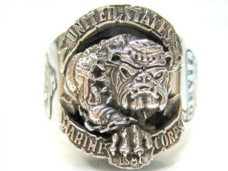 925 Sterling Silver Vintage United States Marine Bulldog Devil Dog Usmc Ring