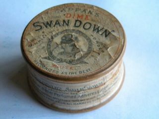 Antique Wood Tappans Swan Down Complexion Powder Dime Box Container Label