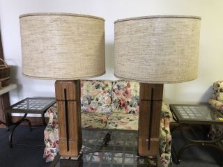 Vintage Brandt Ranch Oak Table Lamps Pair Texas