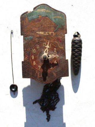 Small Vintage Antique German / Austria Wood Carved Cuckoo Clock - Parts