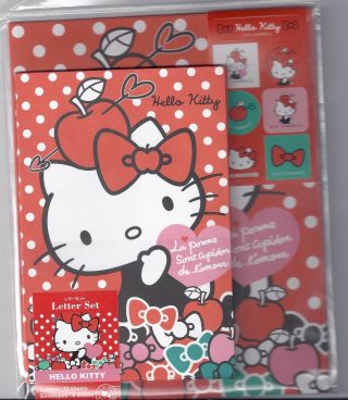 Sanrio Hello Kitty Staionery Letter Set With Stickers Bows Apples