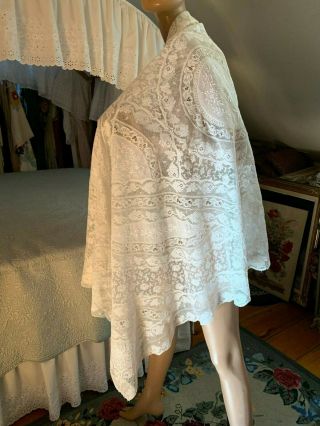 Lovely Large Antique Normandie Lace Shawl Tablecloth Mixed Lace Hand Embroidery