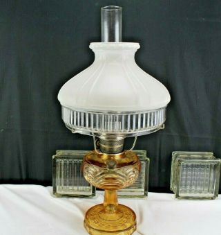 Vintage Oil Lamp Amber Glass B - 53 Aladdin Washington Drape With Student Shade