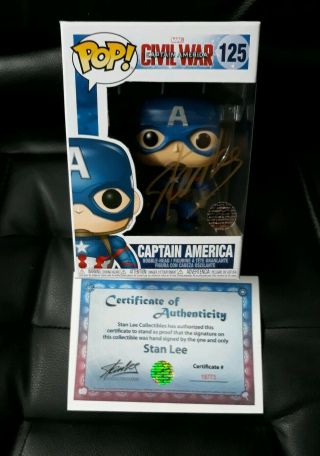 Captain America Funko Pop 125 Signed By Stan Lee With Excelsior Avengers Mib