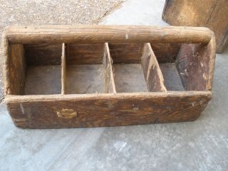 Vtg Antique Hand Made Wood Primitive Tool Box Tote Carrier W/ Handle Very Old