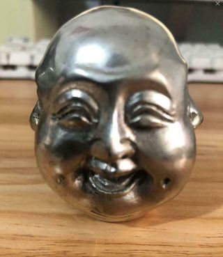 China Tibet Silver 4 Emotions Four Faces Of Buddha Head Statue