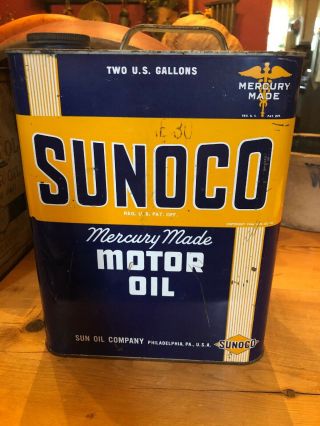 Vintage SUNOCO Mercury Made Motor Oil Can 2 Gallon Metal Can Sun Oil Co. 3