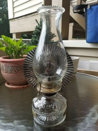 Antique Eagle Oil Lamp With Tin Reflector And Hurricane Glass