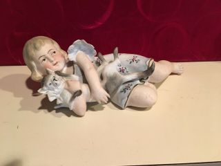 Antique Heubach Germany Baby Girl With Cat Bisque Porcelain Piano Baby