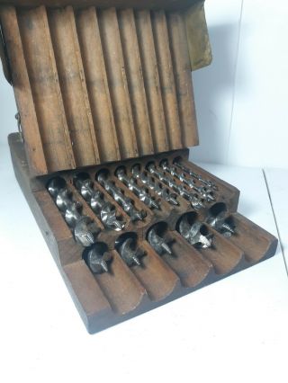 Vintage Large Set Of 13 Wood Auger Bits (11) Forest City,  (2) Greenlee Bits W/case