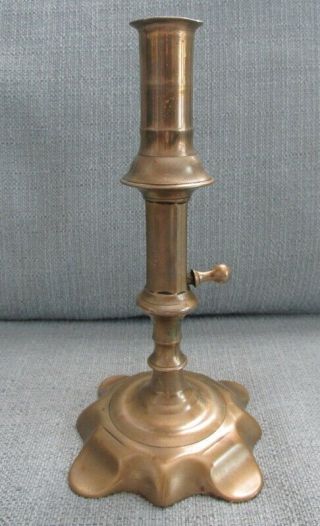 Antique Brass Push Up 8 " Candlestick With Petal Base