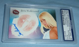Sara Jean Underwood Signed W Lip Print Kiss 2007 Benchwarmer Card 2 Psa/dna