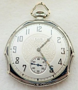 Vintage Art Deco 12s Elgin 14k White Gold Filled Enamel 17 Jewel Pocket Watch