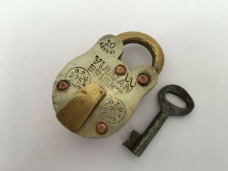Lock Old Vintage Brass Padlock Lock With Key Rich Patina Rear Vulcan Bright
